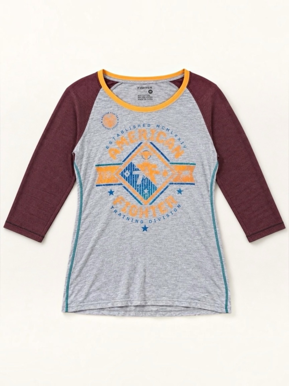 American Fighter Women's Top Graphic Raglan Size Medium Y2K Buckle